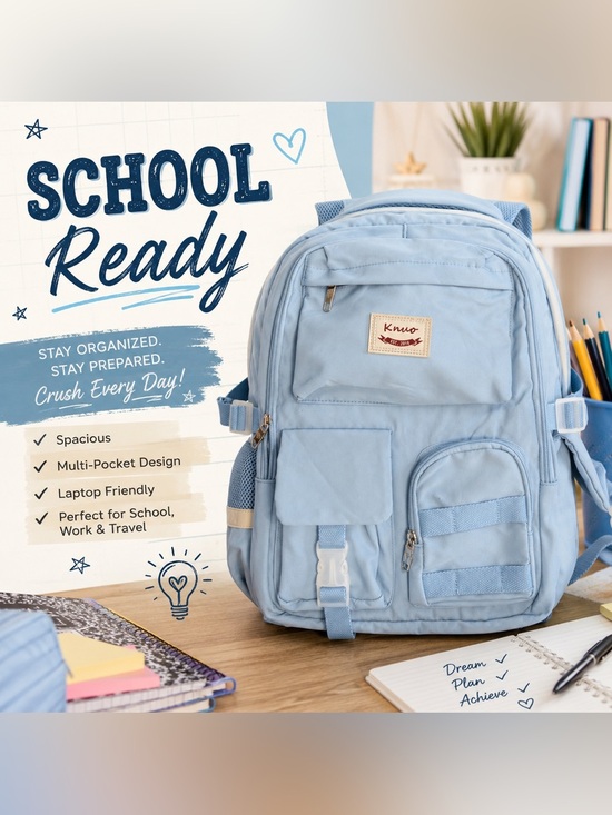 knuo Handbags - Knuo Light Blue Backpack Bag Travel School Laptop Bag